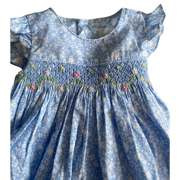 Edgehill Collection Girls Blue Floral Smocked Dress 6M Embroidered Ruffle Sleeve - Picture 3 of 6